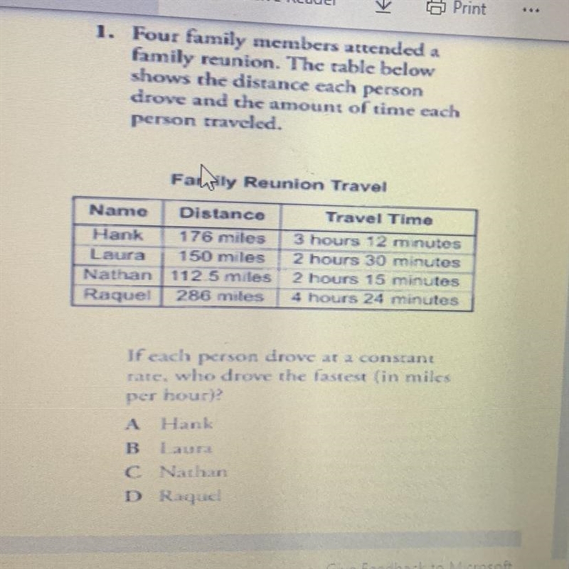 1. Four family members attended a family reunion. The table below shows the distance-example-1