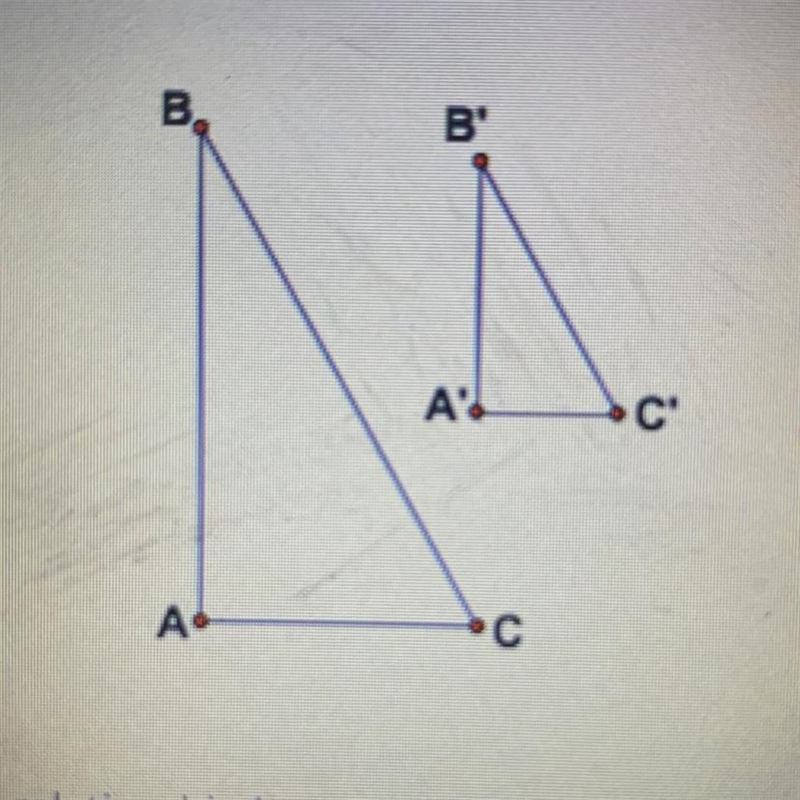 Triangle ABC was dilated by 50% what is the relationship between AC and A’C’ A) AC-example-1