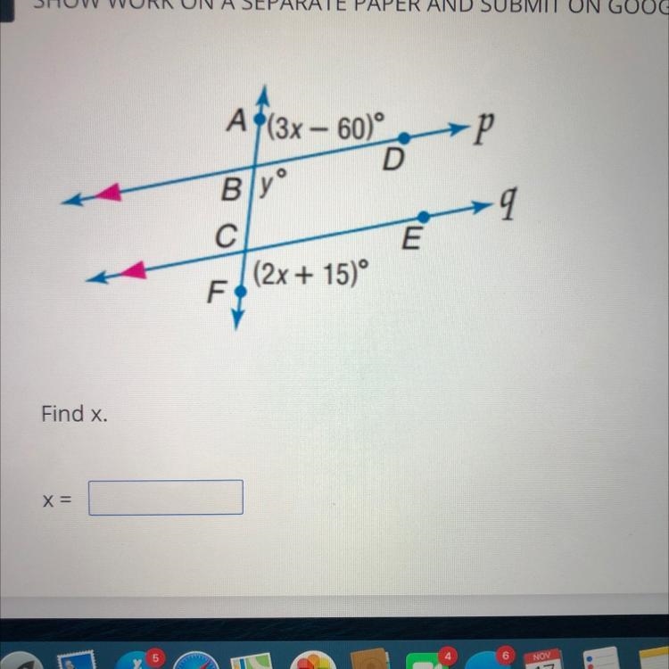 I got x = 45 And I was wondering if anyone one could tell me if im correct-example-1