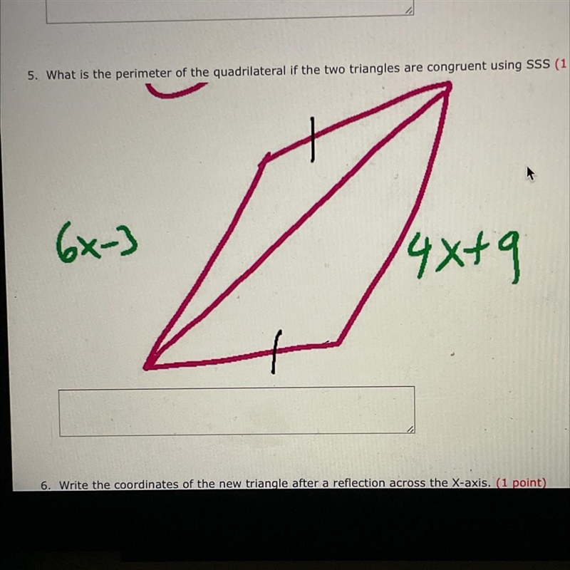 What is the perimeter of the quadrilateral if the two triangles are congruent using-example-1