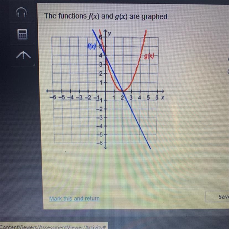 The functions of f(x) and g(x) are graphed. which represents where f(x) =g(x)? a- f-example-1