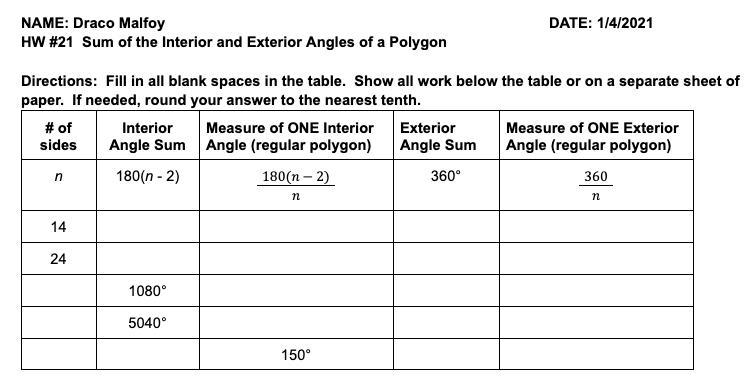 Directions: Fill in all blank spaces in the table. Show all work below the table or-example-1