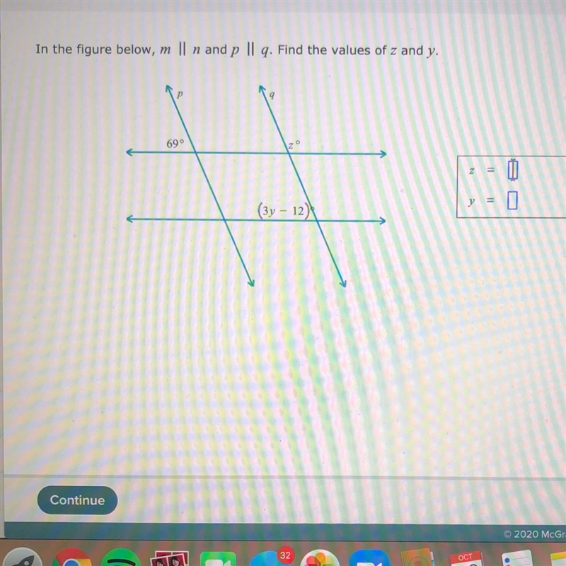 Can you guys help me find the values of z and y?-example-1