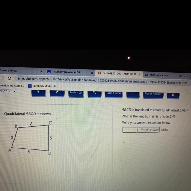 HELP!! ABCD is translated to create quadrilateral EFGH. What is the length, in units-example-1