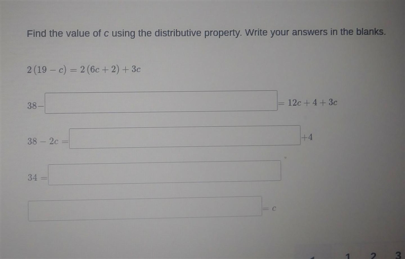 Help Me! ASAP! Find the value of c using the distributive property. Write your answers-example-1