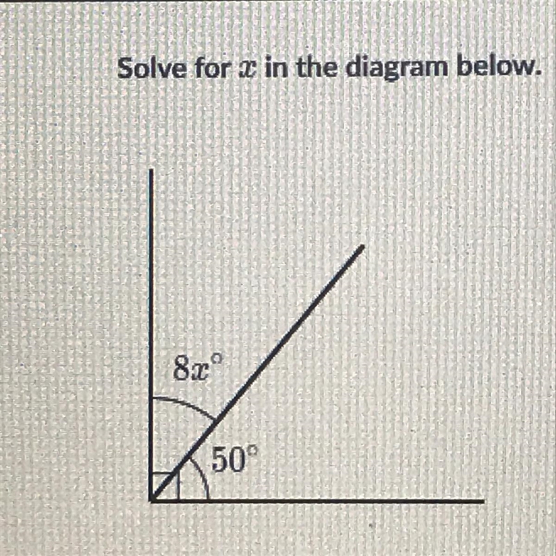 Solve for x in the diagram below. 8x 50° X =-example-1