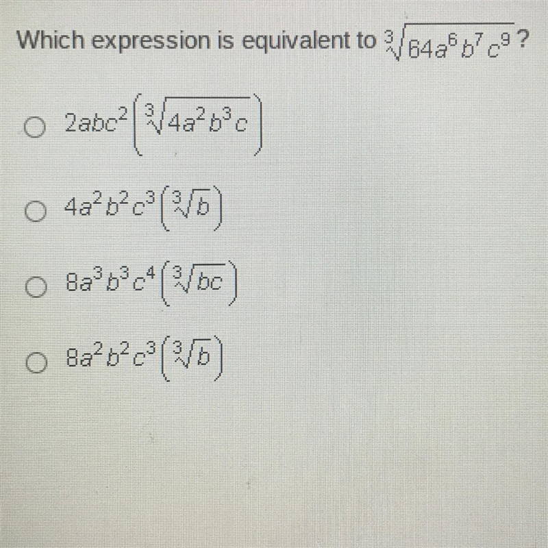 Which expression is equivalent to the expression shown? please help-example-1