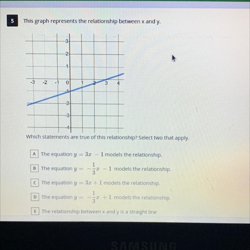 F. The relationship between x and y is not a straight line. Does anyone know the answer-example-1