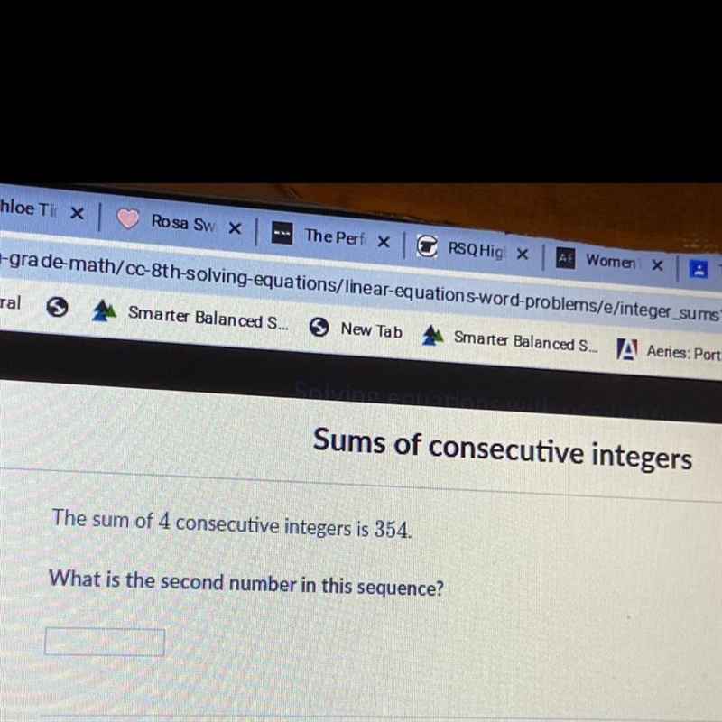 What is the second number in this sequence? The sum of 4 consecutive integers is 354.-example-1