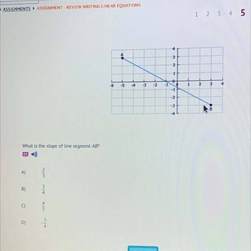 3 3 16 5 II 1 1 0 / What is the slope of line segment AB? A) 를 B) 0 D)-example-1