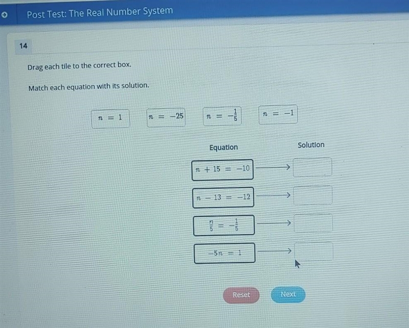 Match each equation with its correct solution...... ​-example-1