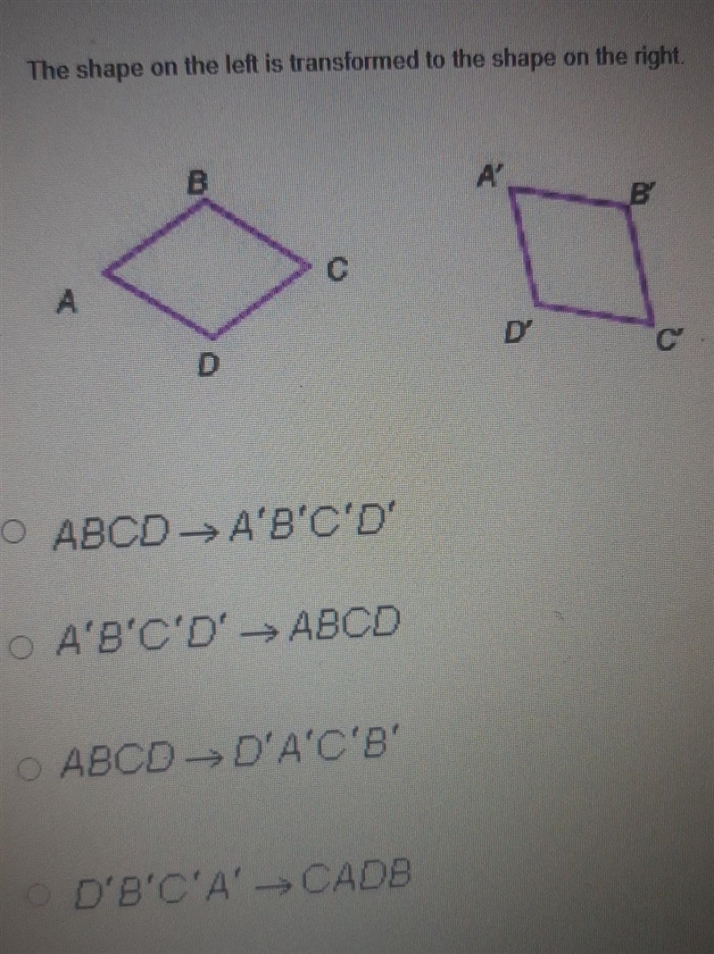 The shape on the left is transformed to the shape on the right​-example-1