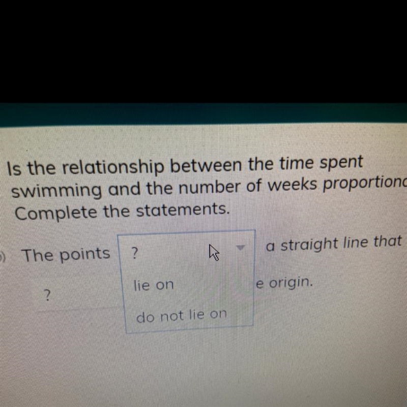 Is the relationship between the time spent swimming and the number of weeks proportional-example-1