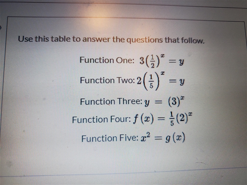 Which function has an initial value of 0.2? Group of answer choices Function Three-example-1