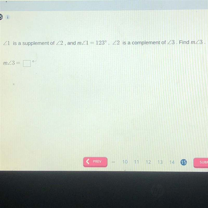 21 is a supplement of 22, and mZ1 = 123°. Z2 is a complement of 23. Find m23. O mZ-example-1