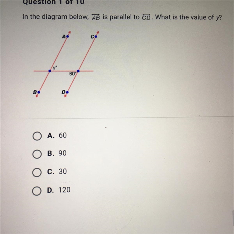 In the diagram below AB is parallel to CD what is the value of y-example-1