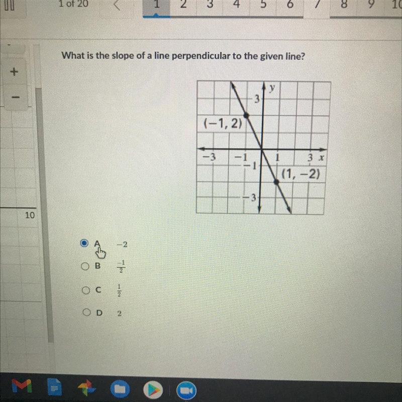 What is the slope of a line perpendicular to a given line-example-1