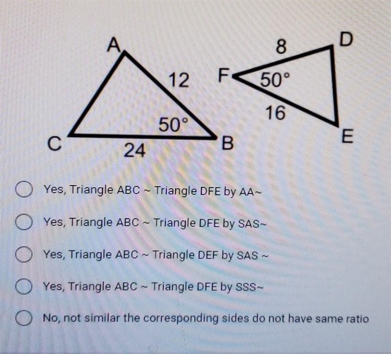 Are the 2 triangles below similar​-example-1