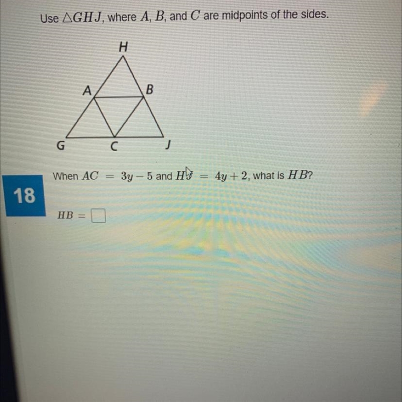 What is HB? Triangle Mid-segment Theorem-example-1