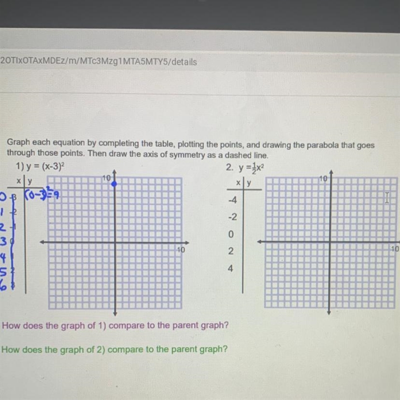 Graph each equation by completing the table, plotting the points, and drawing the-example-1