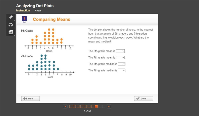 The dot plot shows the number of hours, to the nearest hour, that a sample of 5th-example-1