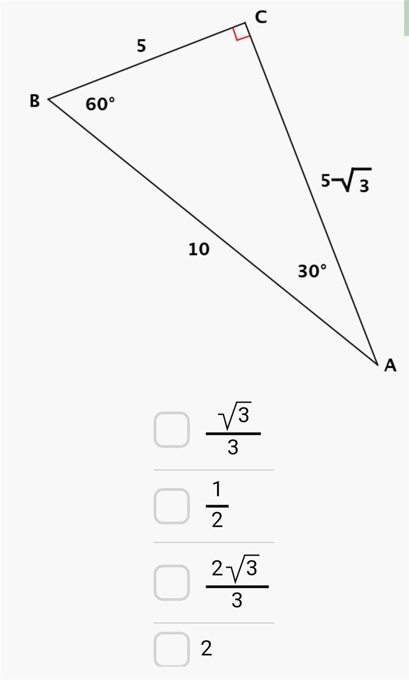 #10 using right angle below find the tangent of angle A.-example-1