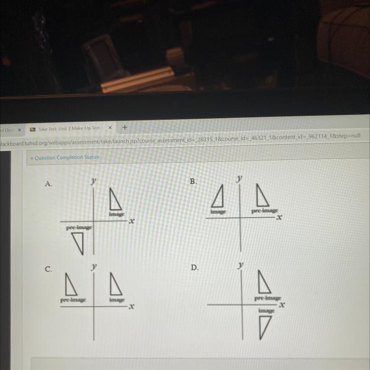 Which diagram below best shows a rotation of the pre image to the image-example-1