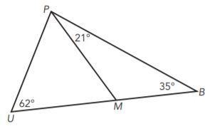 Calculate the measure of ∠ PMU and ∠ UPM. m∠ PMU = m∠ UPM =-example-1