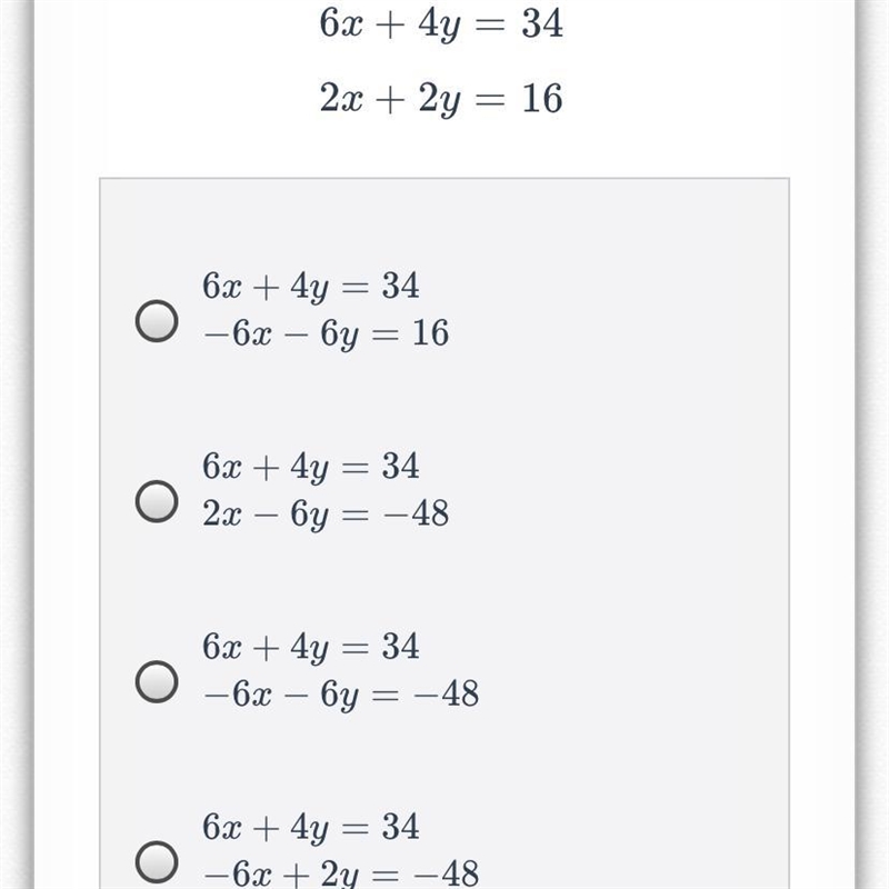 Which system of equations has the same solution as the system below?-example-1