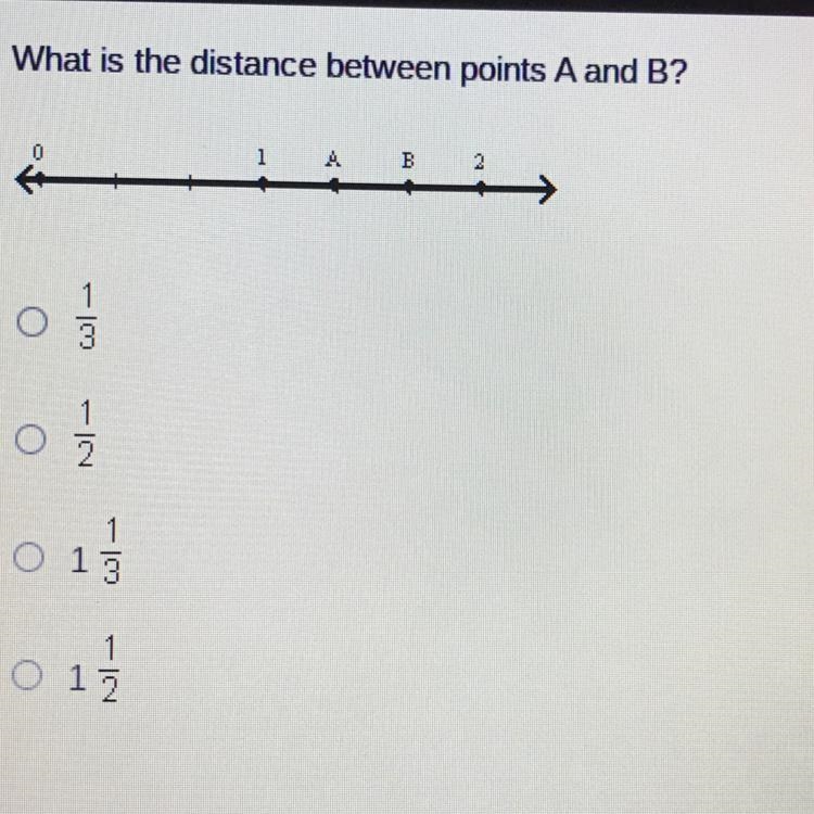 What is the distance between points A and B? O1/3 O1/2 O 1 1/3 O1 1/2-example-1