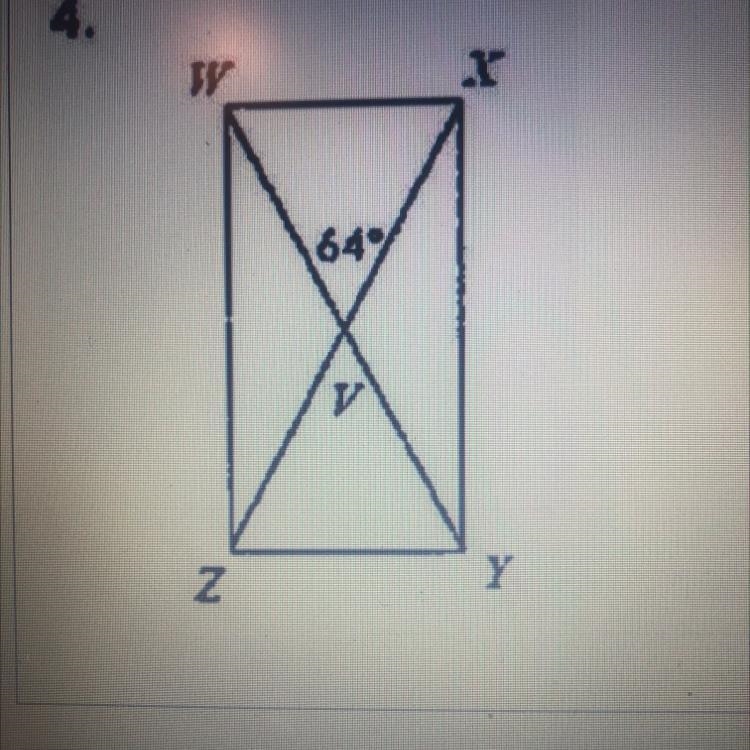 Find the missing measures of the following rectangle Angle XWY= Angle YXZ= Angle WVZ-example-1