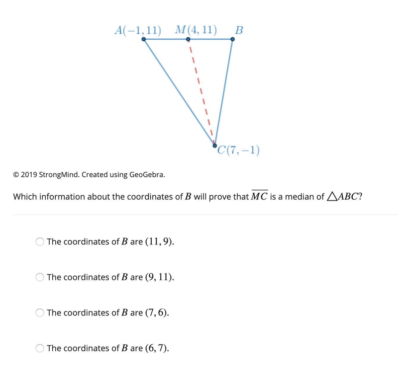 Question 18. Please help. Which information about the coordinates of B will prove-example-1