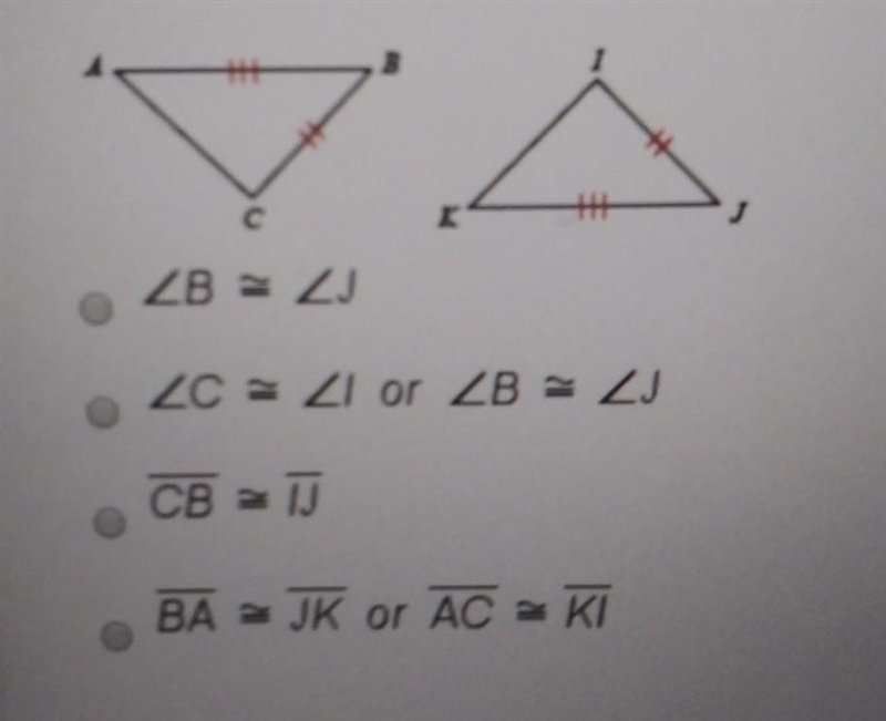 part 1. State what additional information is required in order to know that the triangles-example-1