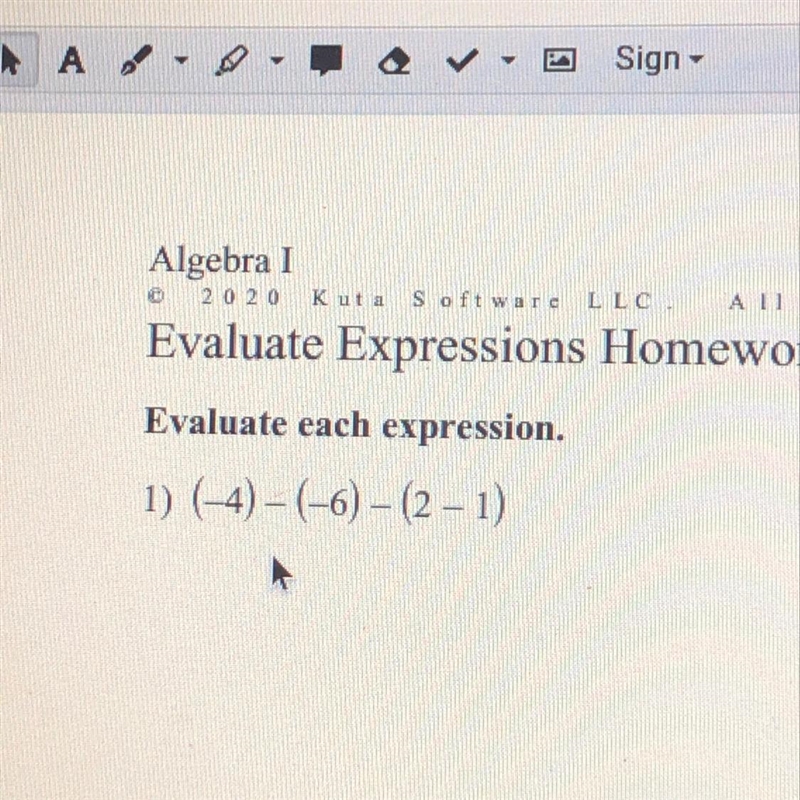 How do I do this problem? Evaluate each expression (-4)-(-6)-(2-1)-example-1