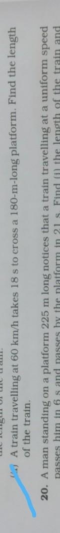 a train travelling at 60 km per hour takes 18 second to cross a 180 metre long platform-example-1