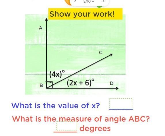 What is the value of X? What is the measure of angle ABC?-example-1