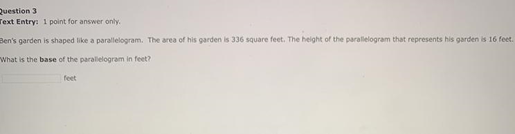 Ben’s garden is shaped like a parallelogram. The area of his garden is 336 square-example-1