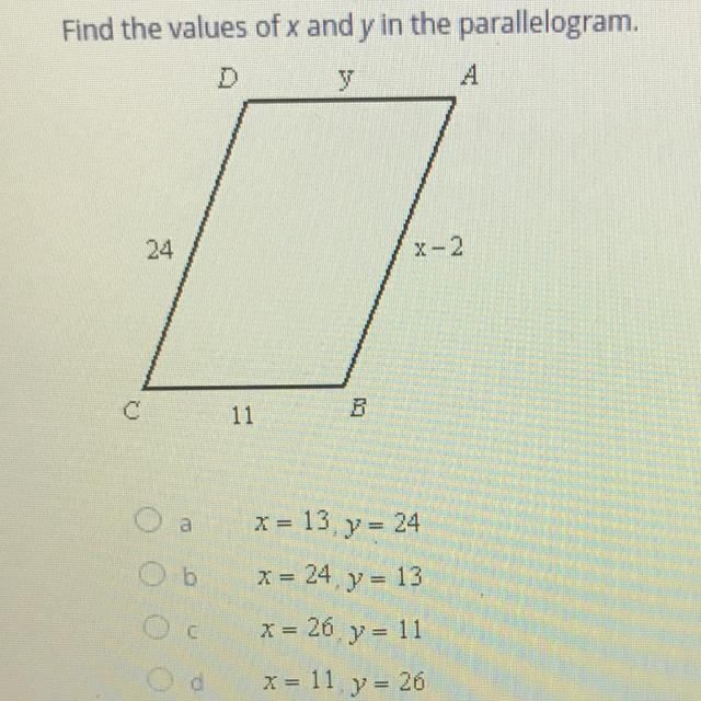 Find the value of x and y in the parallelogram..HELPP-example-1