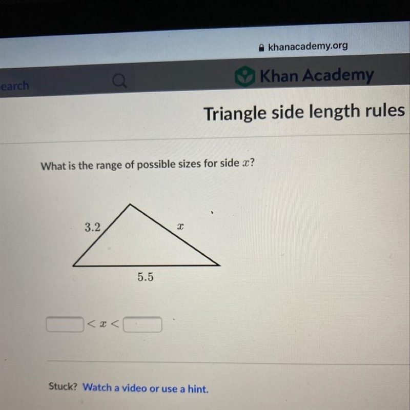 What is the range of possible sizes for side X-example-1