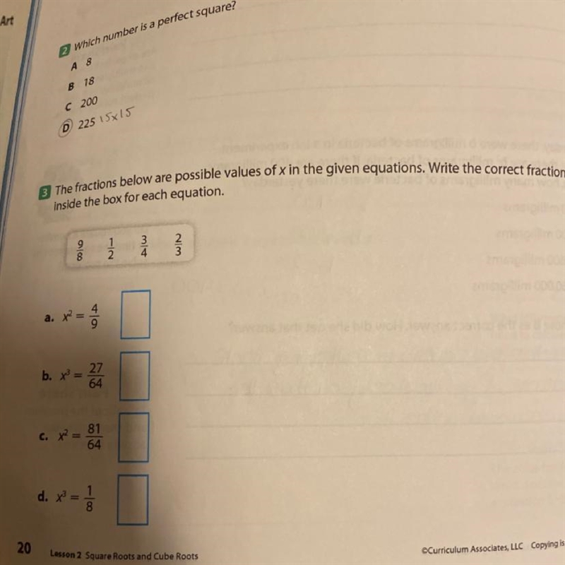 The fractions below are possible values of X in the given equations.write the correct-example-1