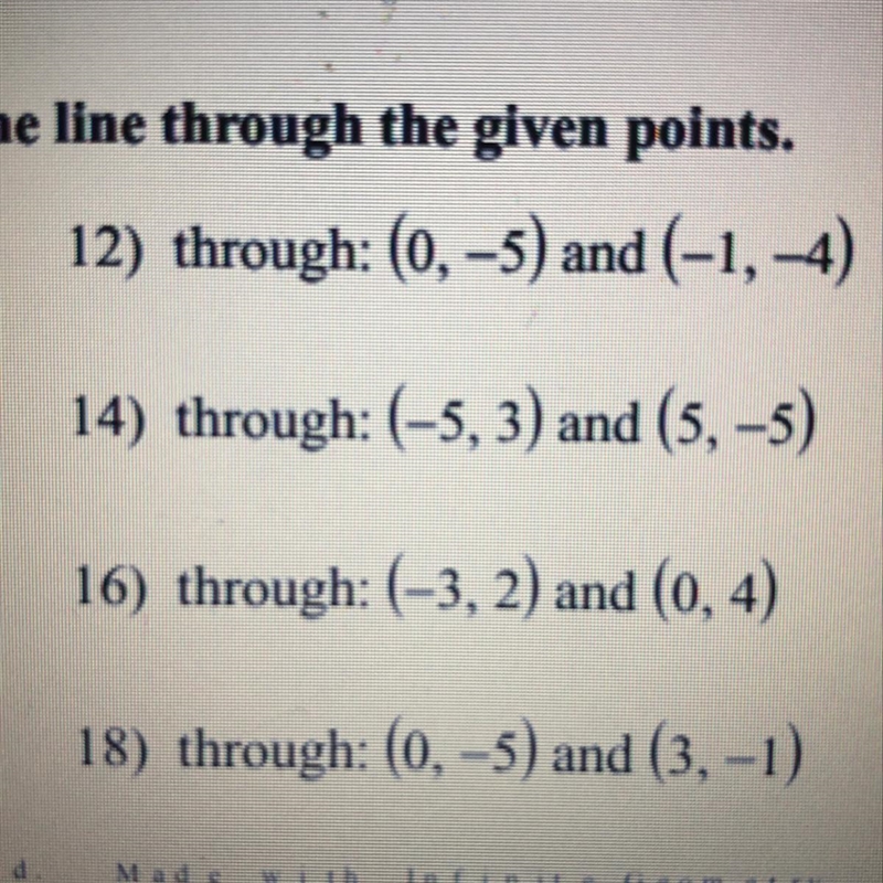 Write the slope-intercept form of the equation of the line through the given points-example-1