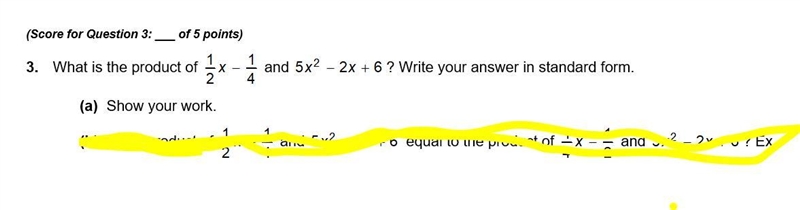 What is the product of 1/2x -1/4 and 5x^2 -2x +6 writhe your answer in standard form-example-1