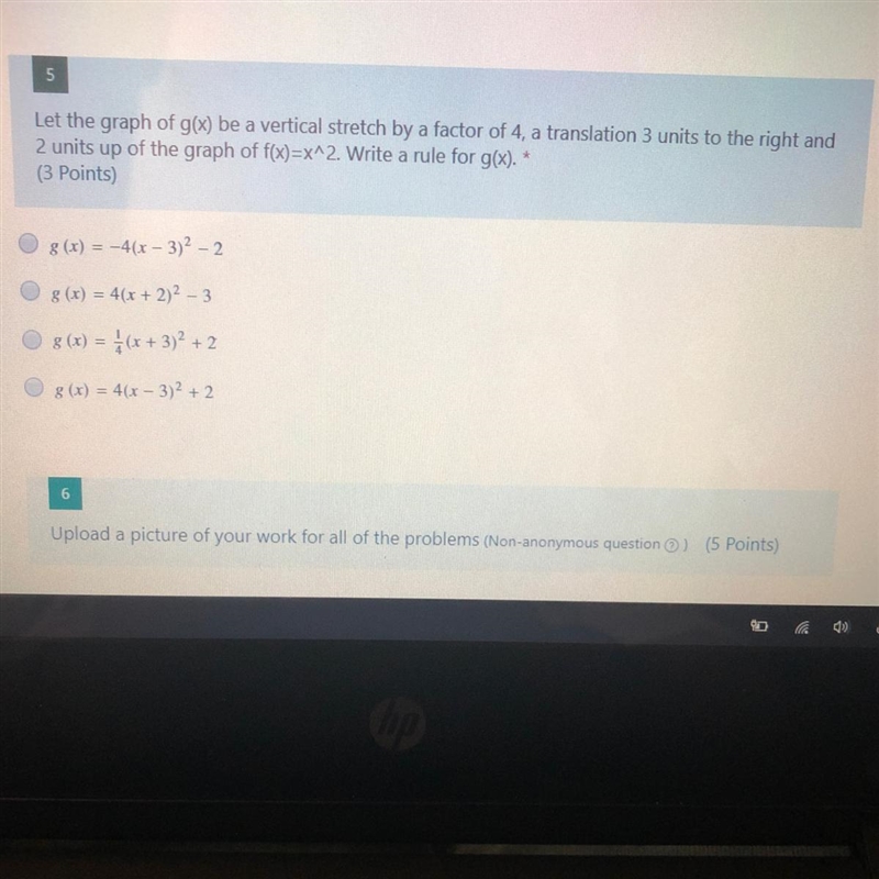 HELP PLZZZ TEST ENDS IN 10 min Let the graph of g(x) be a vertical stretch by a factor-example-1