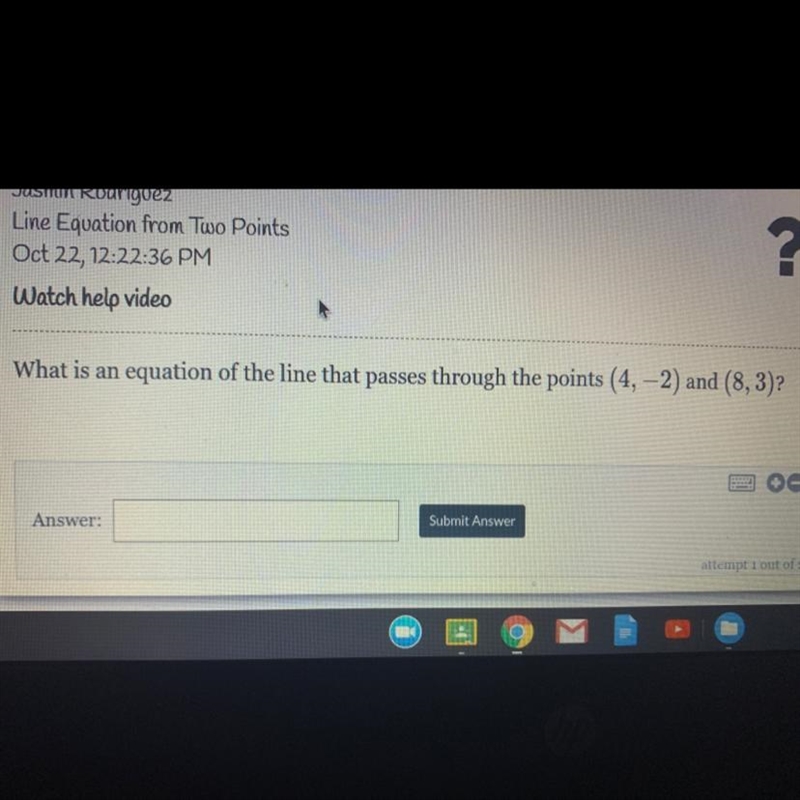 What is an equation of the line that passes through the points (4,-2) and (8,3)-example-1