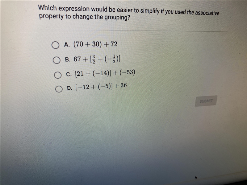 Which expression would be easier to simplify if you used the associative property-example-1