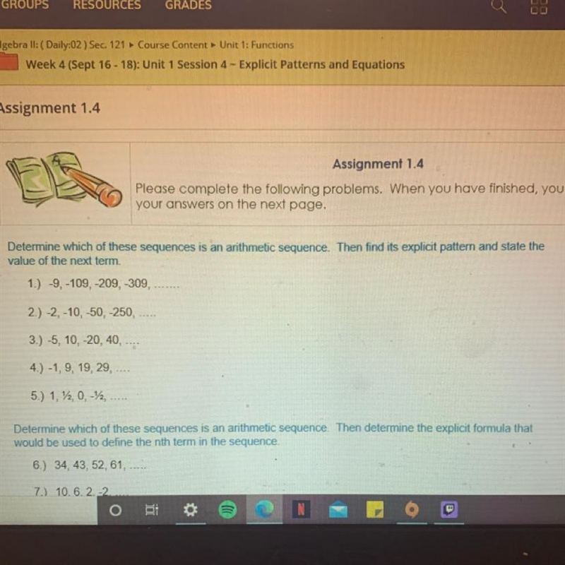 Determine which of these sequences is an arithmetic sequence. Then find it’s explicit-example-1