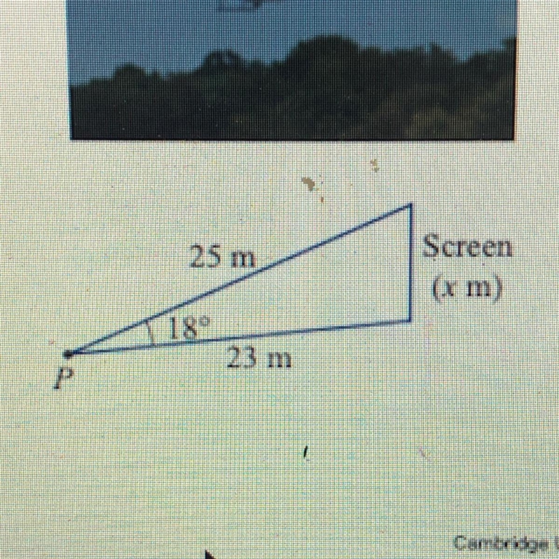 The viewing angle to a vertical screen is 18 degrees and the distances between the-example-1