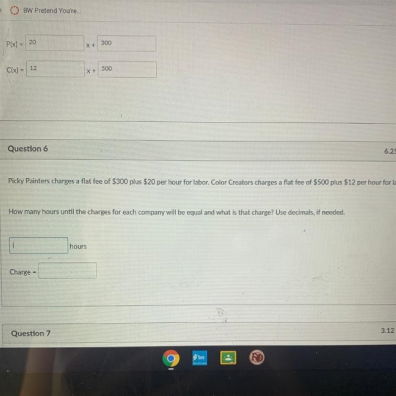 How many hours until the charges for each company will be equal and what is that charge-example-1