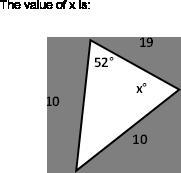 The value of x is: 52 degrees. 128 degrees. 48 degrees. None of the choices are correct-example-1