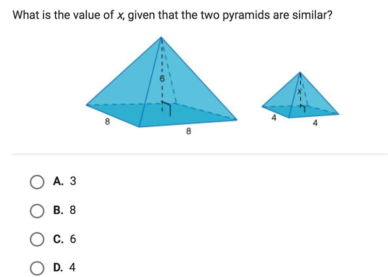 What is the value of x, given that the two pyramids are similar?-example-1